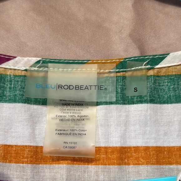 Bleu Rod Beattie Swimsuit Cover up Dress Striped Tiered Fringe Hem Embroidered S - Picture 9 of 11